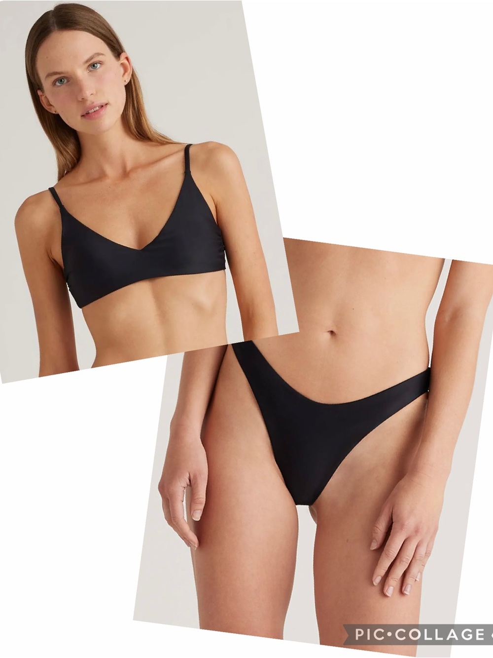 NWT QUINCE V Neck Top & High Leg Bottoms Two Piece Swim Set Medium Black 9984